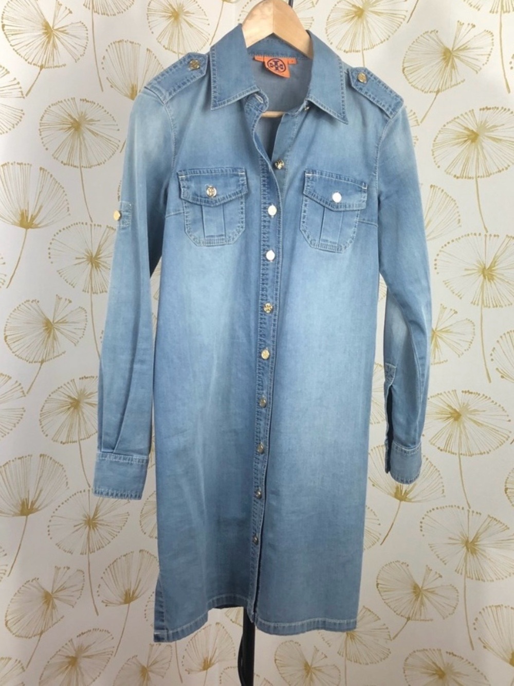 Tory Butch stretch Denim Shirt Dress with Belt - Picture 4 of 8